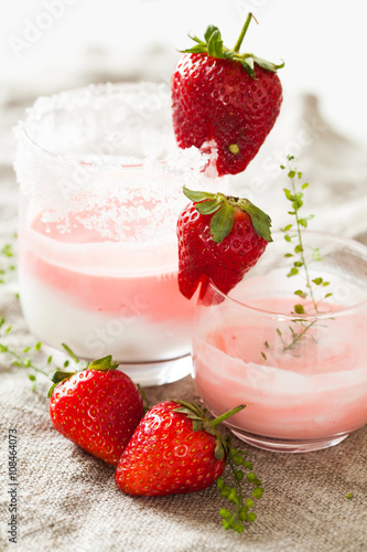 Layered vanila and strawberry milk shake