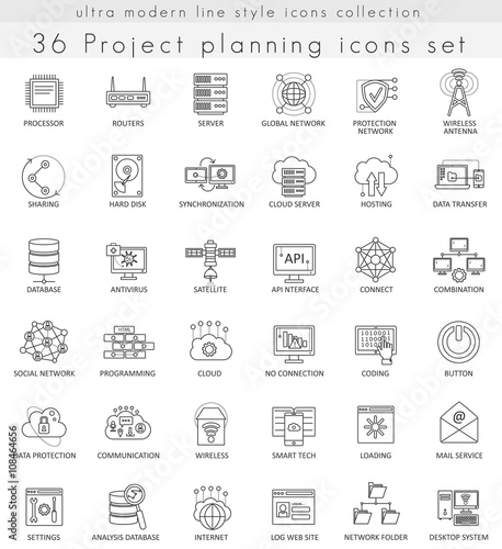 Vector Network technology ultra modern outline line icons for web and apps.