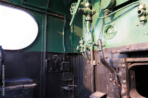 Details of a vintage steam train driving cabin. Darjeeling train.