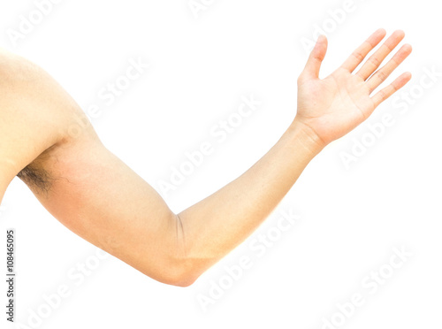 Man show arm and hand on white background