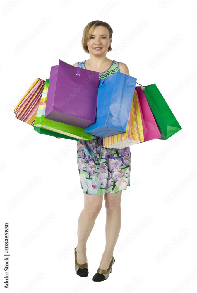caucasian woman carrying shopping bags caucasian woman carrying shopping bags