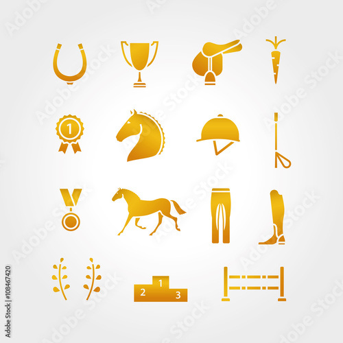 Horse equipment icon set gold thin line