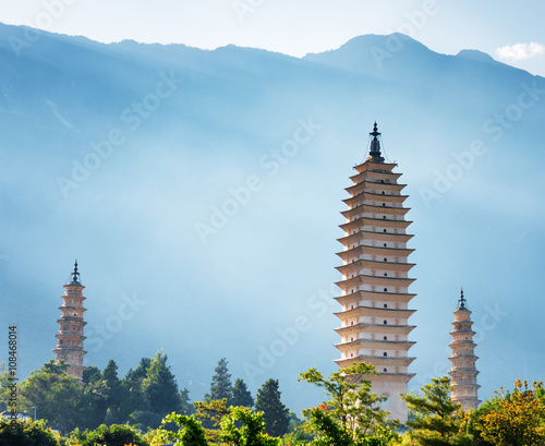 The Three Pagodas of Chongsheng Temple, Dali, China photo