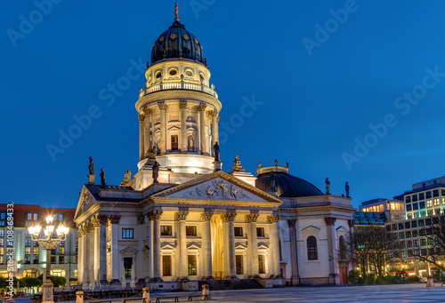 One of the two churches at the Gendarmenmarkt in Berlin at night