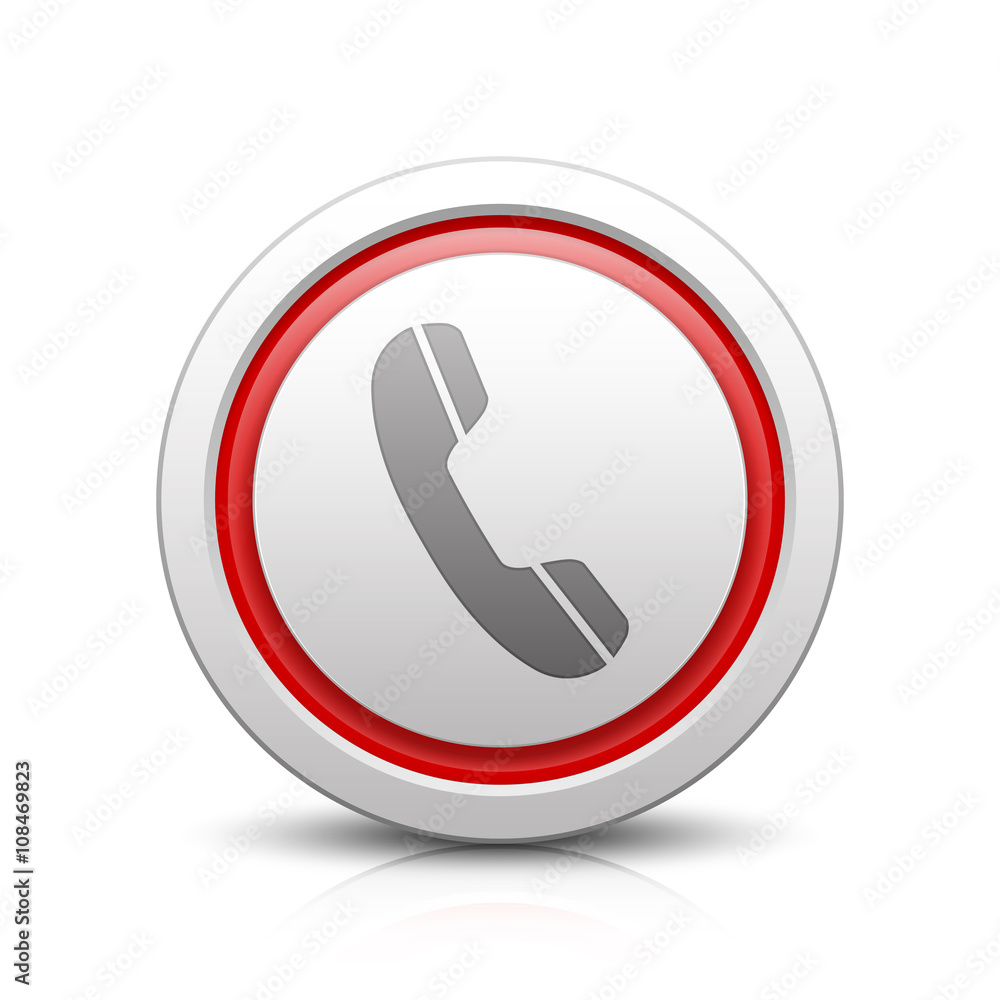 Phone – Light gray button with reflection & red Phone – Light gray button with reflection & red