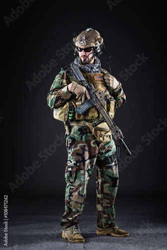 US Army Soldier on Dark Background
