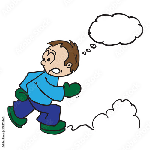 boy running with thought bubble