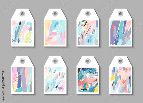 Set of artistic creative universal Gift Tags. Hand Drawn textures. 