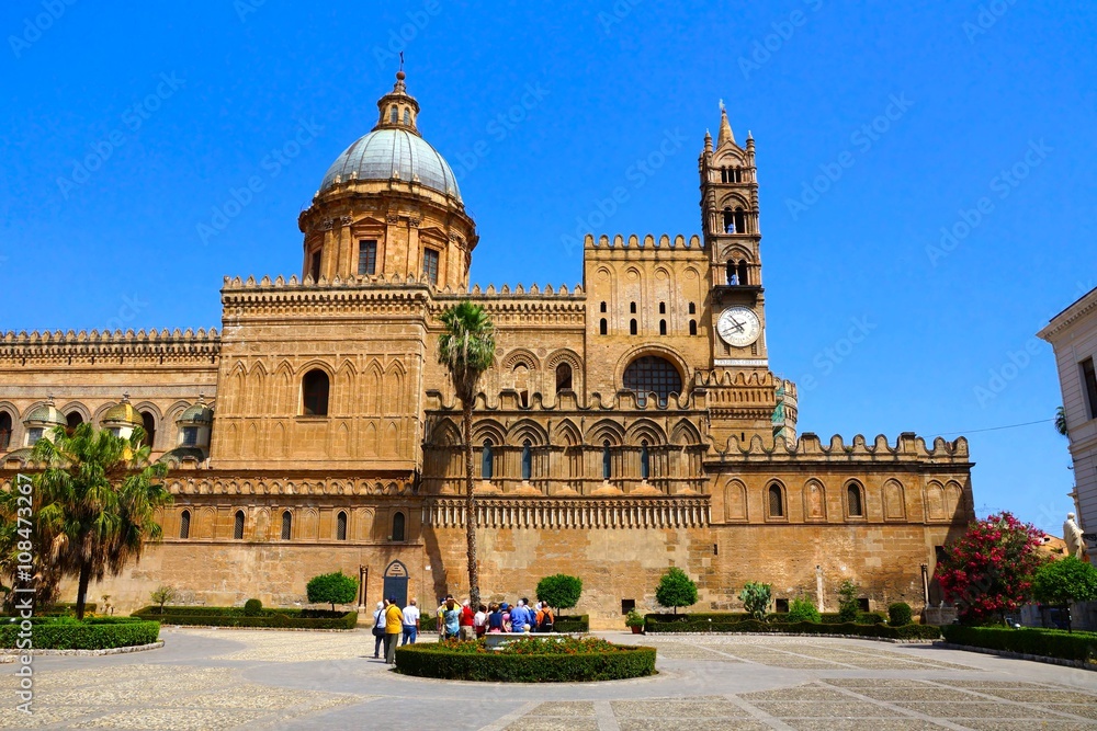 Ornate architecture of Palermo Cathedral, Sicily, Italy
