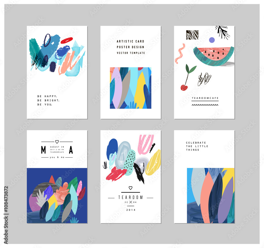 Collection of creative cards and posters with floral elements. 