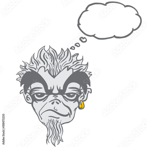 freaky bearded monster with thought bubble