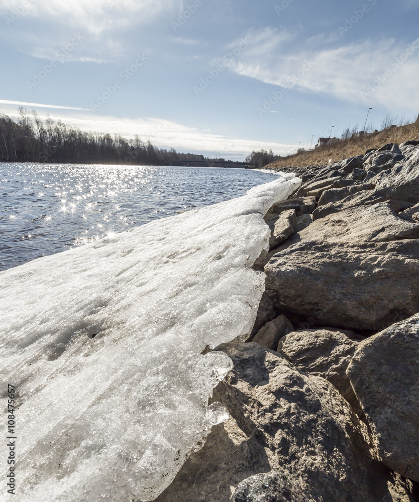Obraz premium Ice and Rocks by River