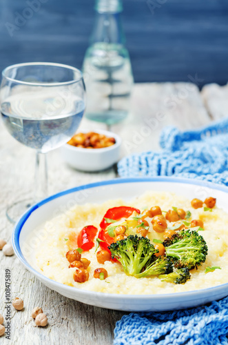 Polenta with roasted vegetables and chickpeas