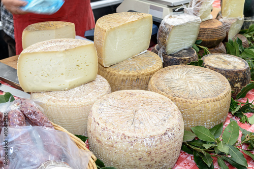 Fotografie, Obraz Pecorino cheese of Sardinia / Pecorino cheese typical processing of Sardinia exposed for sale