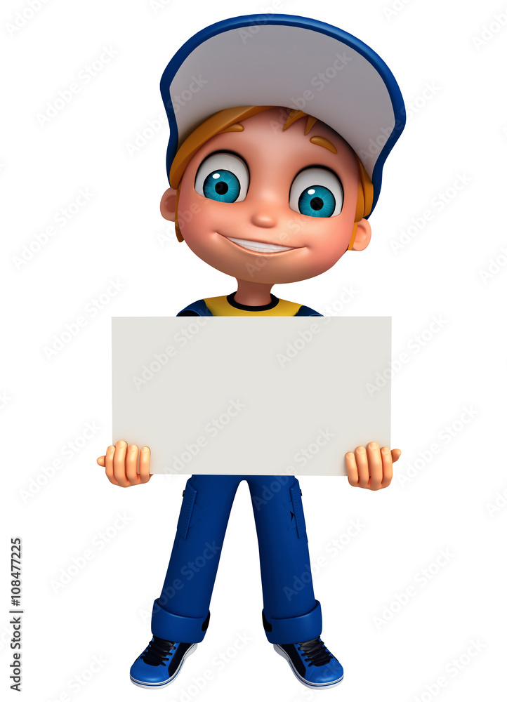3D Render of Little boy with white board 3D Render of Little boy with white board