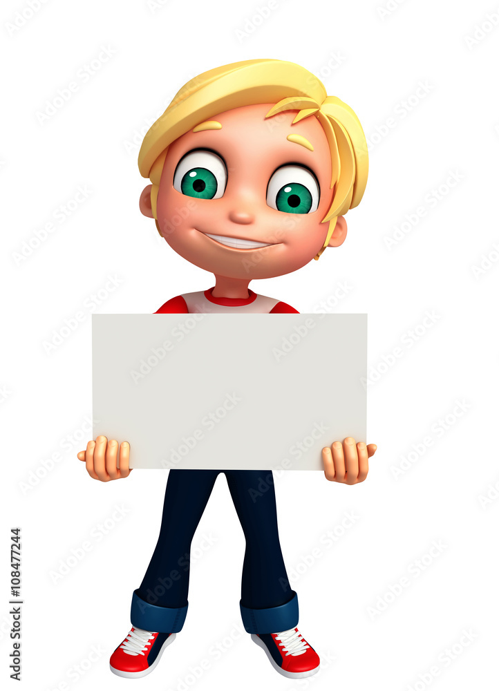 3D Render of Little boy with white board 3D Render of Little boy with white board