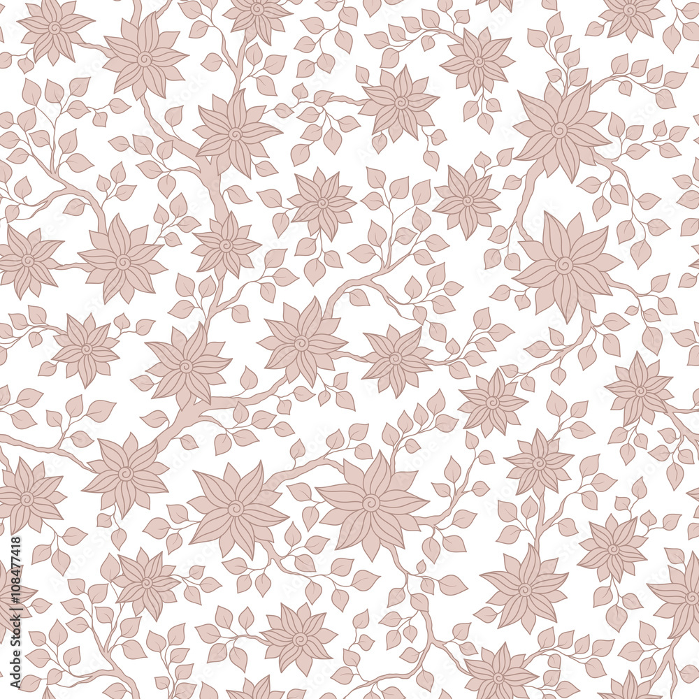 Seamless vector floral pattern with colorful fantasy plants and