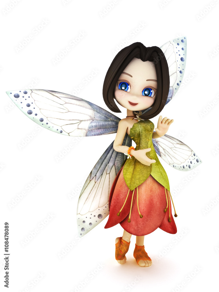 Cute toon fairy with wings smiling on a white isolated background. Part of a little fairy series. Cute toon fairy with wings smiling on a white isolated background. Part of a little fairy series.