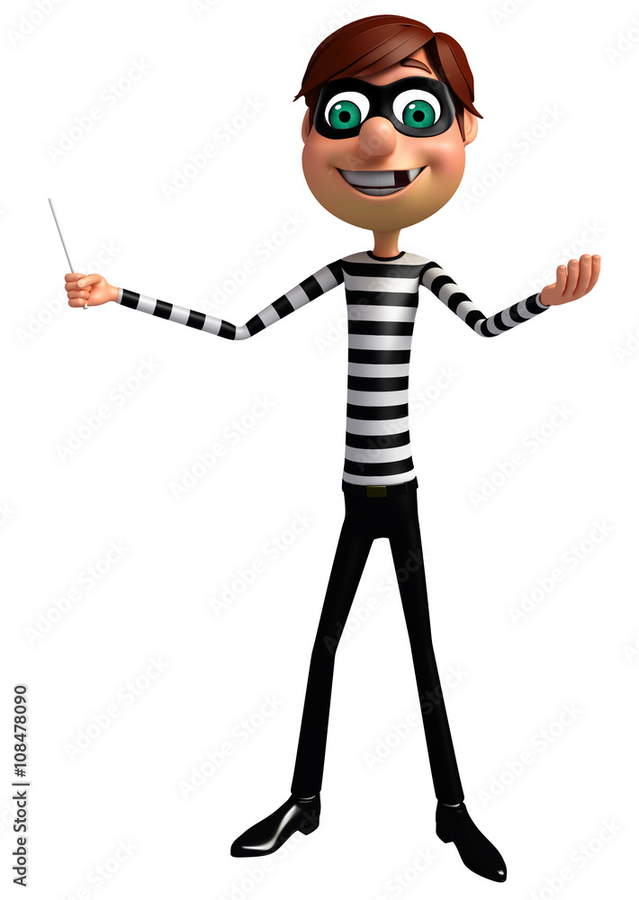 3D Rendered illustration of Thief pointing pose 3D Rendered illustration of Thief pointing pose