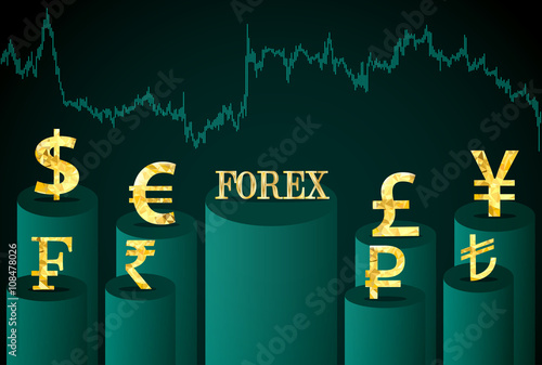 The inscription forex and currency symbols.Vector illustration of a finance.