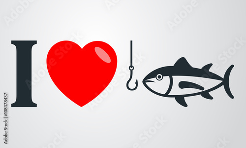 Icono plano i love pesca en fondo degradado