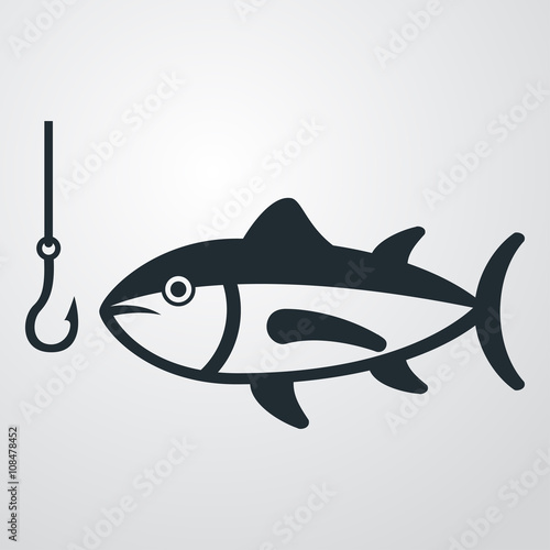 Icono plano silueta pesca sobre fondo degradado