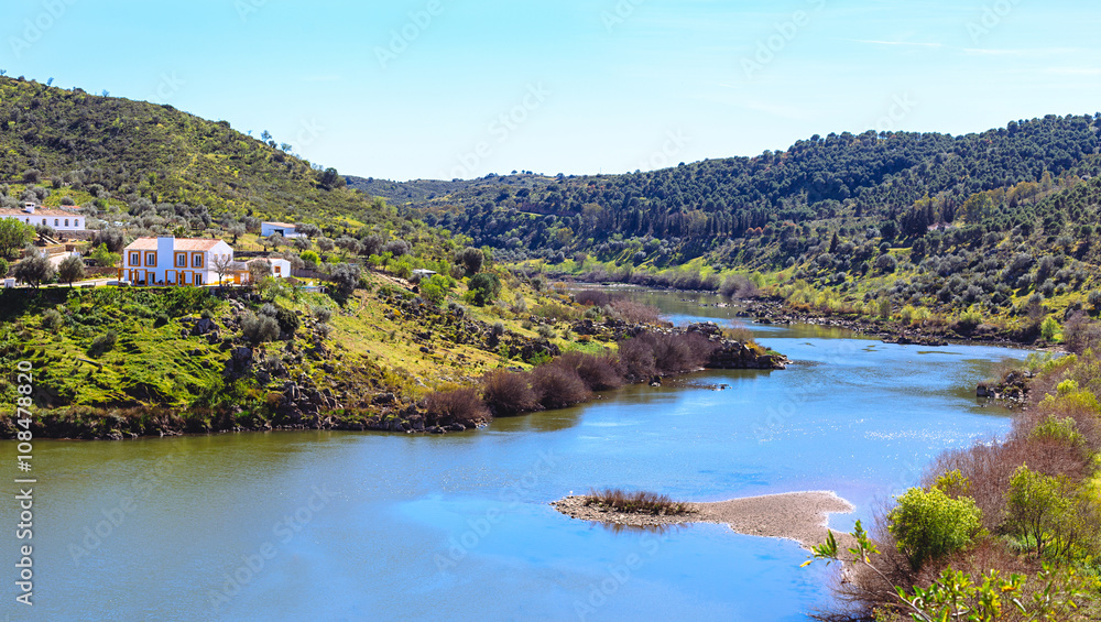 View of Guadiana river in Mertola, Portugal. Colors of Portugal