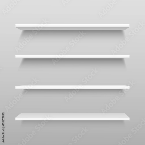 Vector White Empty Shelf Shelves Isolated on Wall Background