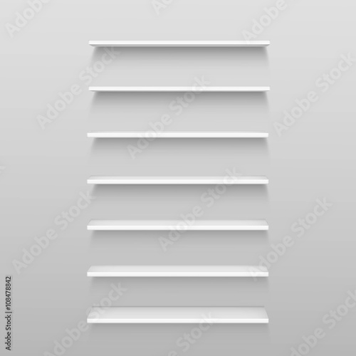 Vector White Empty Shelf Shelves Isolated on Wall Background
