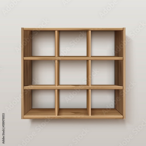 Vector Empty Wooden Wood Shelf Shelves Isolated on Wall Background