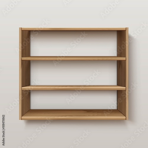 Vector Empty Wooden Wood Shelf Shelves Isolated on Wall Background