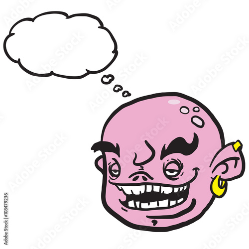 pink cartoon face with thought bubble