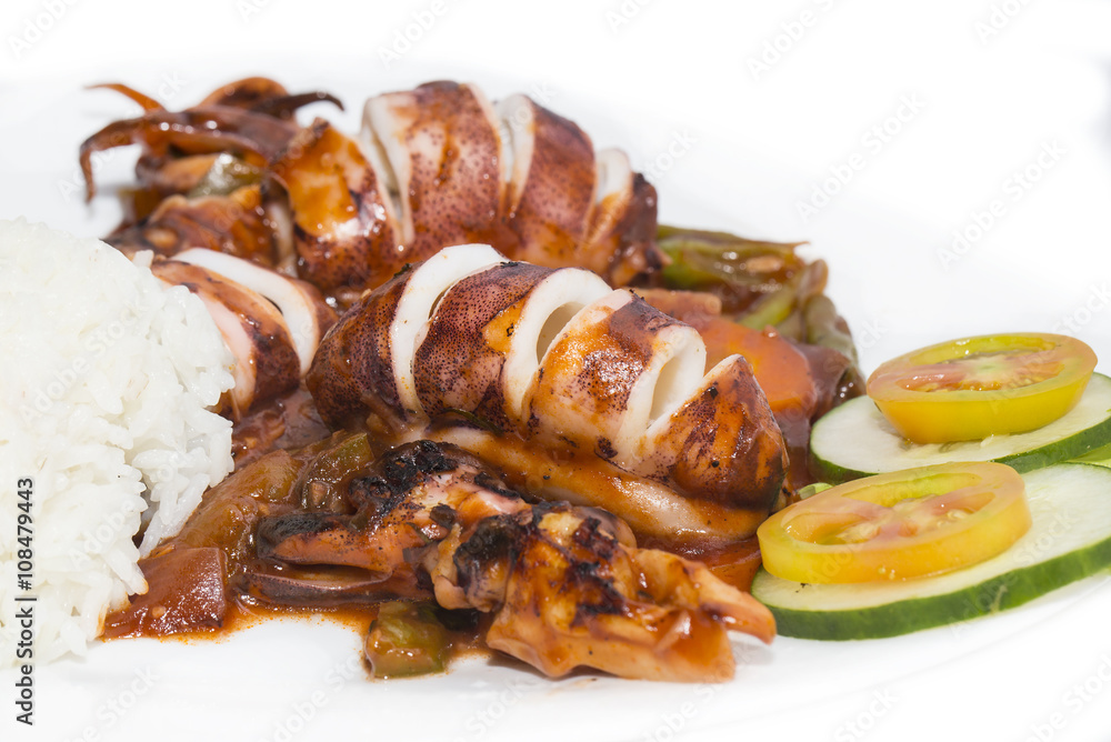 squid grilled with vegetables in tomato sauce squid grilled with vegetables in tomato sauce