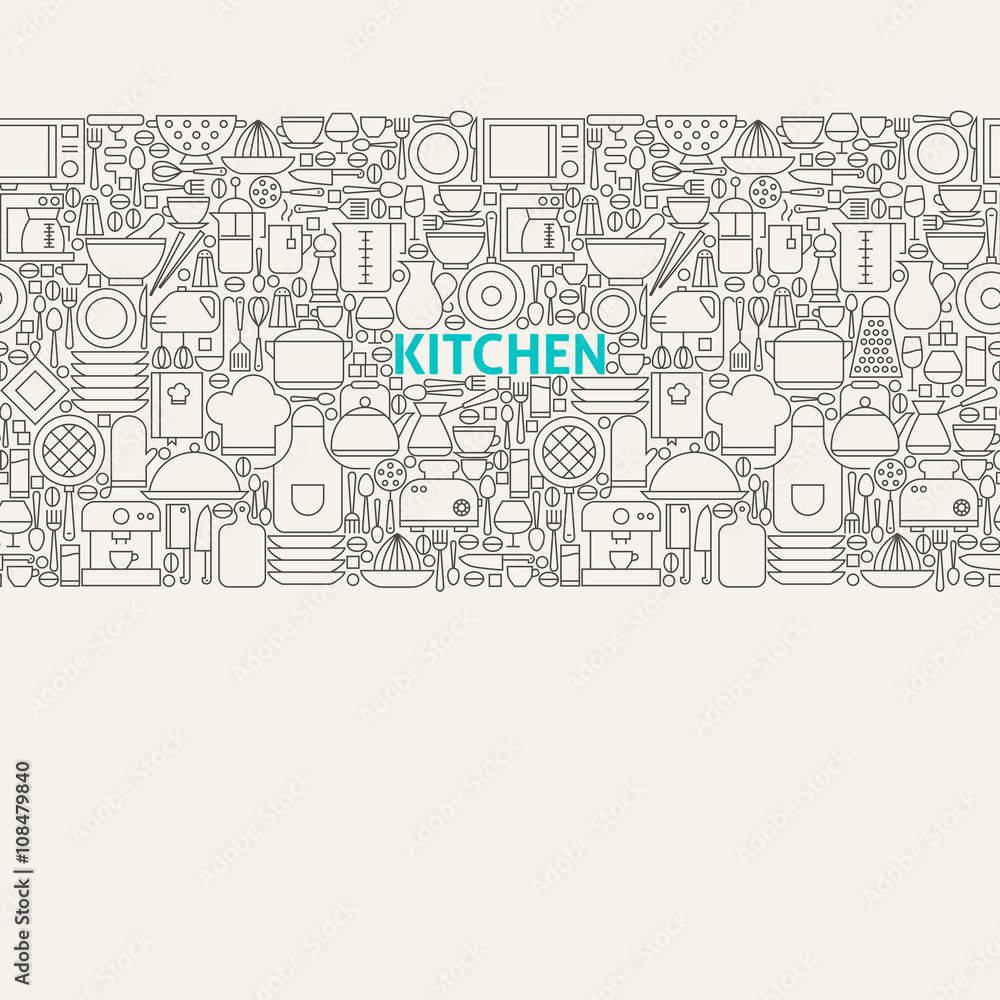 Kitchen Utensils Line Art Seamless Web Banner Kitchen Utensils Line Art Seamless Web Banner