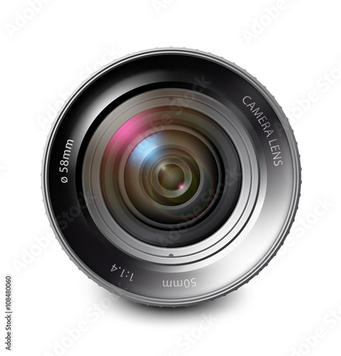 Camera lens isolated on white background. Vector illustration