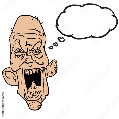 screaming old man with thought bubble