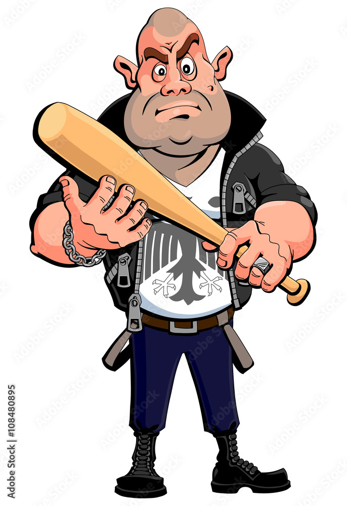 Foto Nazi skinhead with a baseball bat.