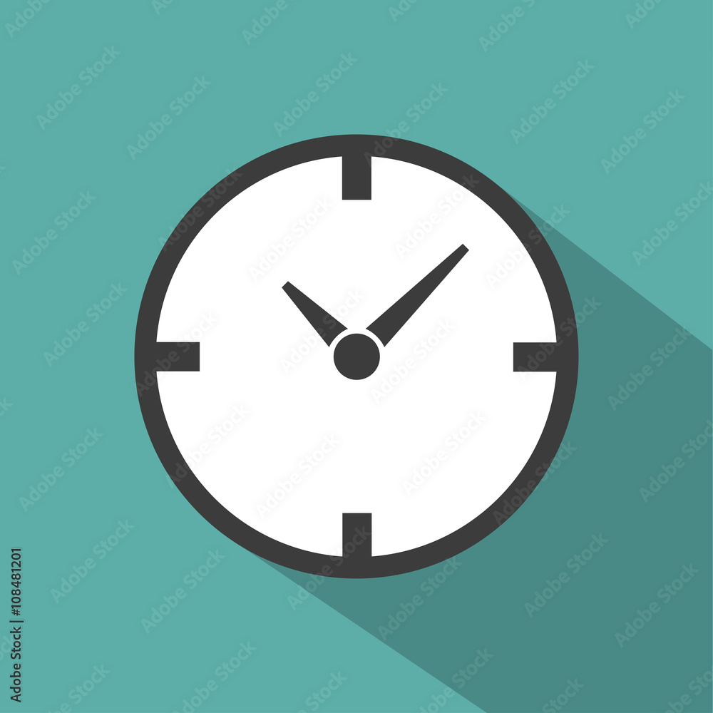 Clock Icon with shadow, isolated on a green background, flat style stylish vector illustration for web design Clock Icon with shadow, isolated on a green background, flat style stylish vector illustration for web design