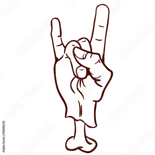 simple black and white devil horns hand sign