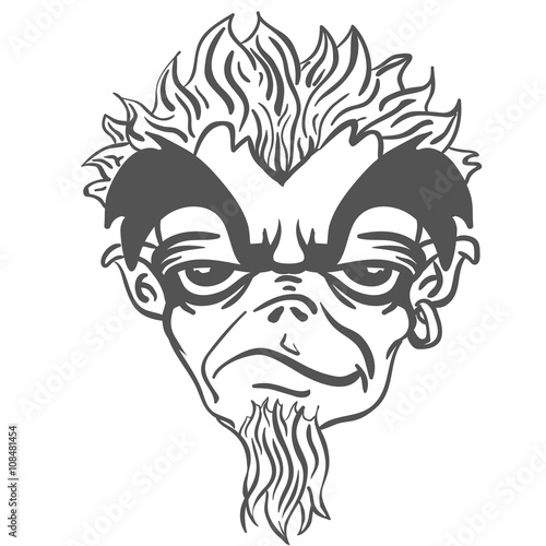 simple black and white freaky bearded monster