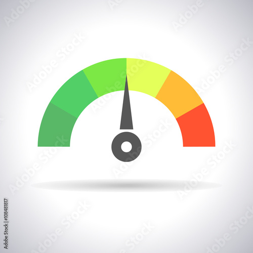 Speedometer icon or sign with arrow, isolated colorful Info-graphic gauge element. Vector illustration stylish for web design
