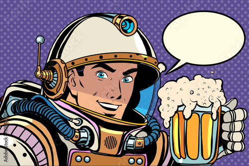 Astronaut with a mug of foaming beer