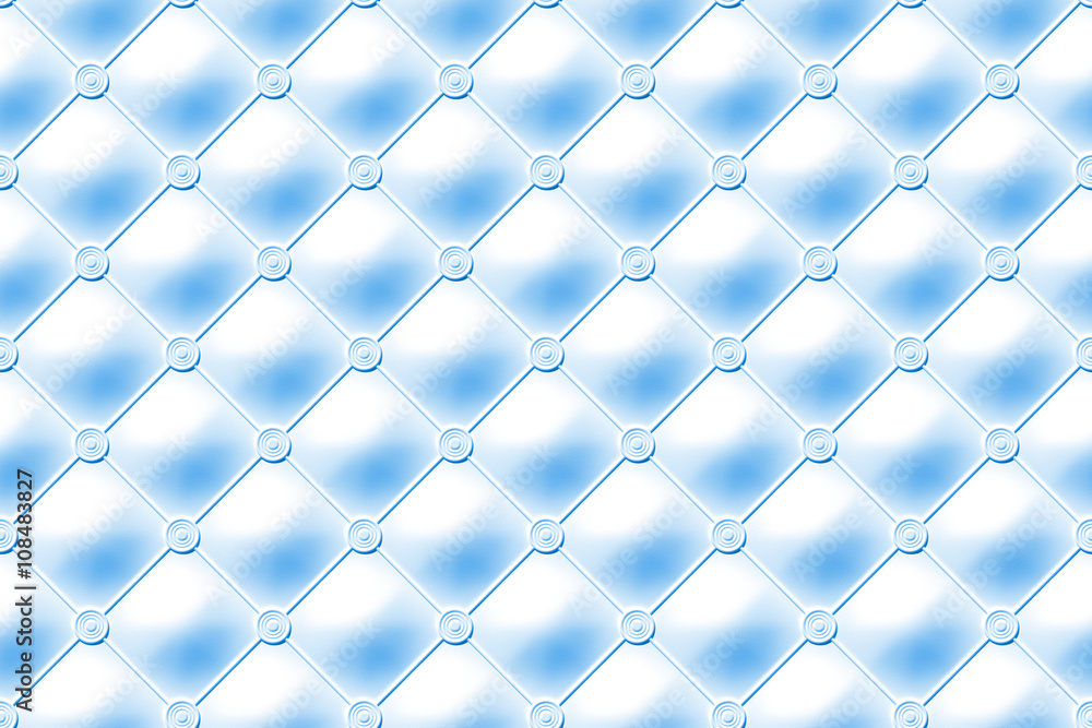 Naklejka premium seamless blue background made of a regular grid of connected shapes framing a soft upholstery pattern 