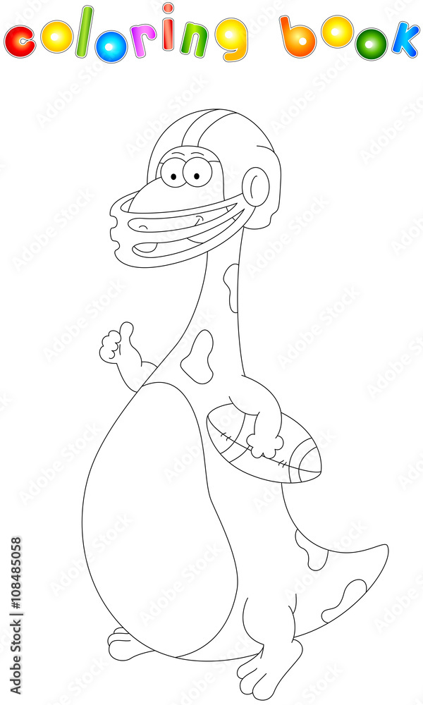 Obraz premium Cartoon dragon with a rugby ball. Coloring book