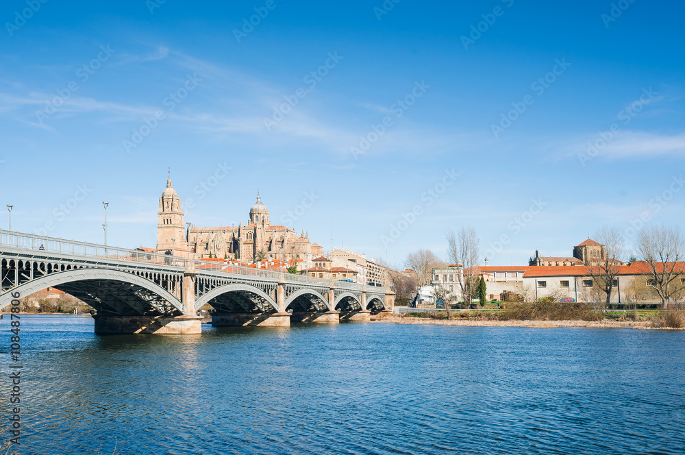 Fototapeta premium Salamanca with Tormes River and Cathedral. Spain