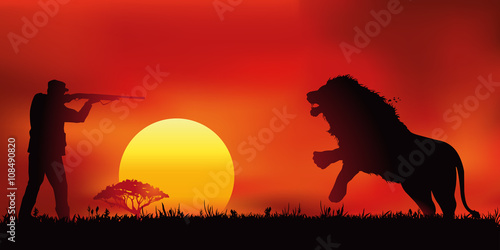 Chasse au Lion - Coucher de soleil