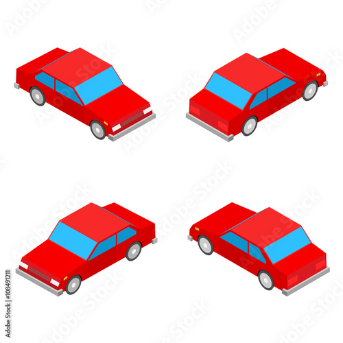 red isometric coupe car isolated on the white background