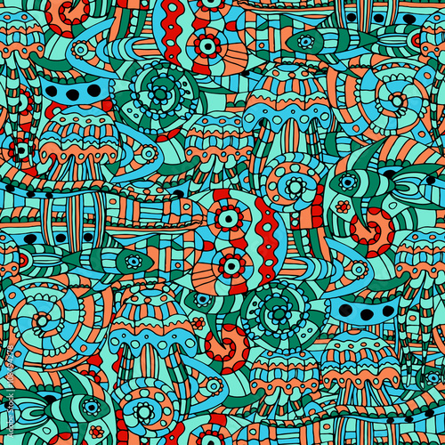 Vector illustration of a doodle marine life pattern