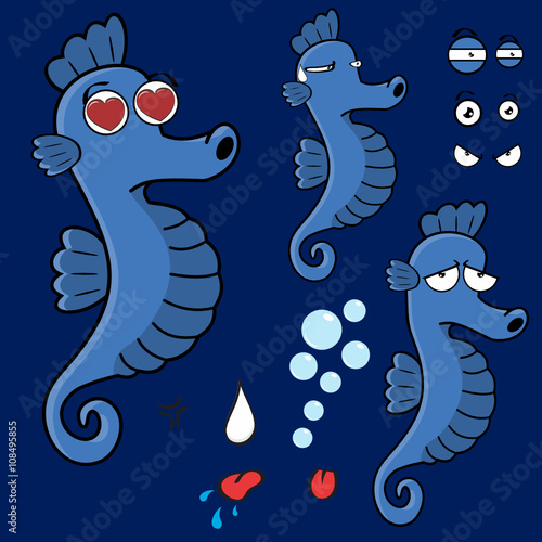 funny seahorse expression cartoon set in vector format 