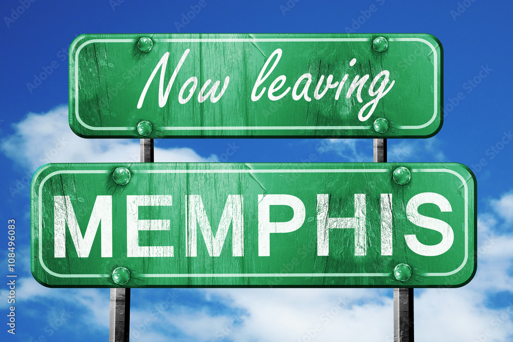 Leaving memphis, green vintage road sign with rough lettering